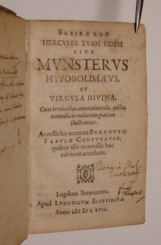Satirae duae, Hercules tuam fidem sive Munsterus Hypobolimaeus, et Virgula divina. Cum brevioribus annotatiunculis, quibus nonnulla in rudiorum gratiam illustrantur. Accessit his accurata Burdonum Fabulae confutatio, quibus alia nonnula hac editione accedunt. - Afbeelding 2